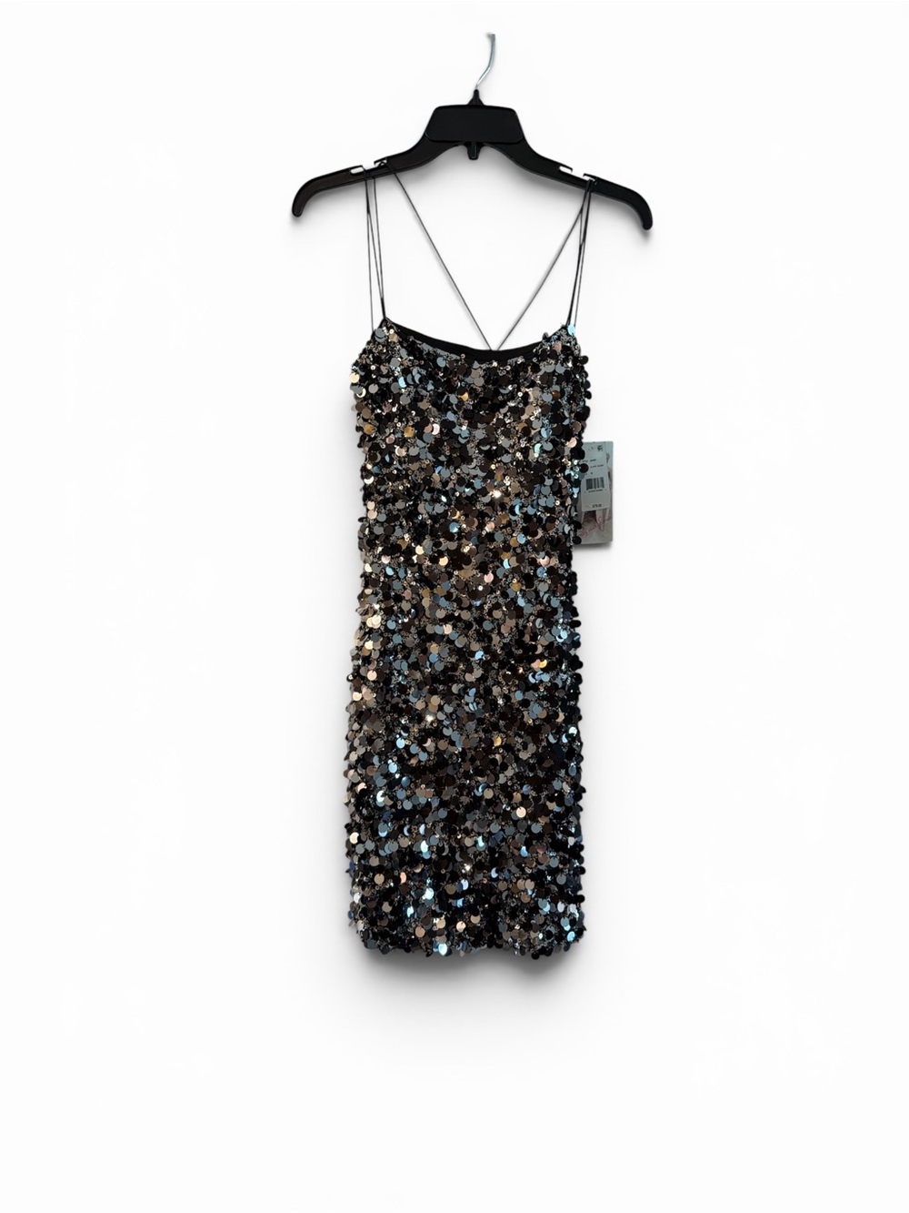 NWT Honey and Rosie Black Silver Sequin Open Back Party Mini Dress M
